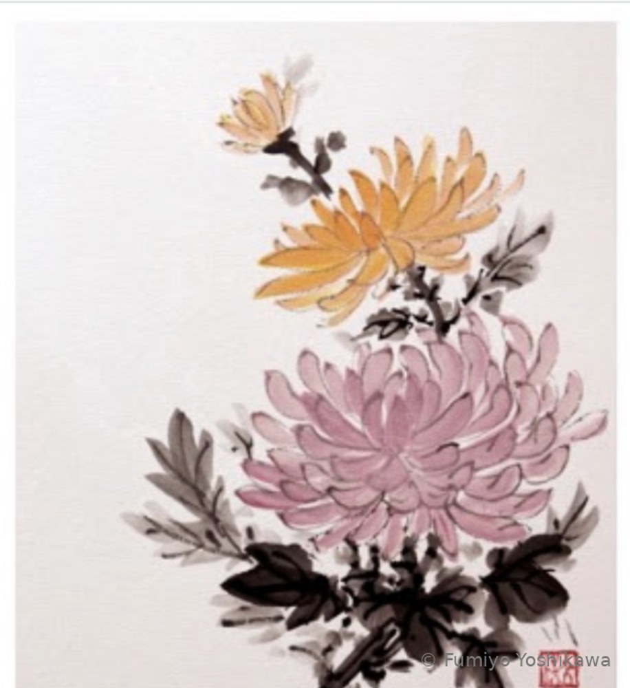 ©Yoshikawa_Fumiyo Chrysanthemums, 2015, sumi ink and watercolor on shikishi