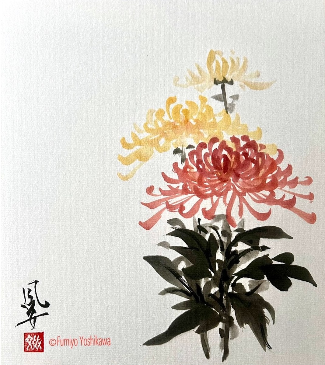 ©Yoshikawa_Fumiyo Chrysanthemums, 2025, sumi ink and gansai on shikishi