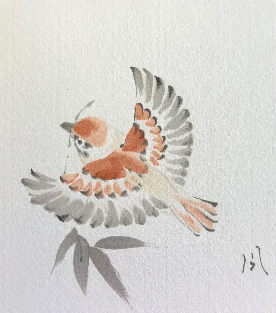 Take Suzume on Shikishi, 2019, Fumiyo Yoshikawa